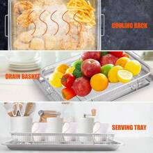 2 Pack Air Fryer Basket,Extra Large Air Fryer Basket And Tray,Stainless Steel Oven Air Fryer Pan Rack For Cooking,Baking And Broiling - White - View 5