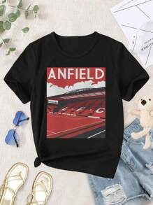 Vintage Anfield Women's T-Shirt Retro Football Tees Classic Liverpool Shirt LFC Apparel - 黑色 - 查看 1