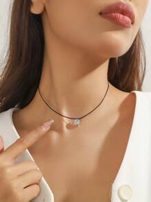 1 Peça Colar Gargantilha com Zircônia Cúbica e Cristal Transparente para Mulheres/Meninas, Colar de Zircônia em Estilo Universitário Simples para Uso Diário, Adequado como Presente do Dia das Mães/Amigos