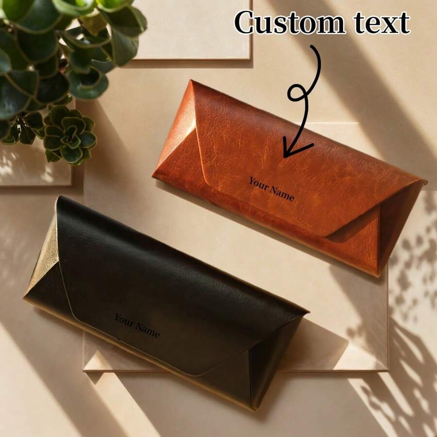 Customized Engraved Name Luxury Eyeglass Case - Faux Leather, Fashionable Unisex Eyewear Storage Box - Perfect Travel Accessory And Valentine's Gift, Customer Favorite, DIY, Name Engraving - Multicolor - View 1