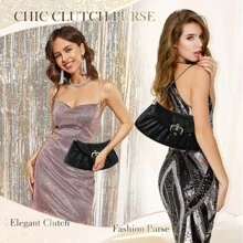 VASCHY Clutch Bag For Women, PU Leather Purses Handbag Evening Bag With Detachable Chain Strap Shoulder Bag Black Silver - Black - View 3