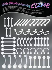 CIZME 5件/50件/套透明UV亚克力材质身体穿孔套装，包括肚脐穿孔、鼻穿孔、鼻中隔环、耳穿孔、唇穿孔，适合女性日常佩戴 - 無色 - 查看 1