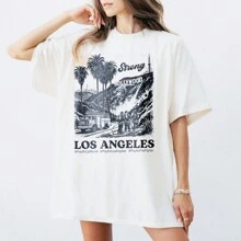 Wildfires Los Angeles Shirt, Wildfires Shirt, California Strong Shirt, LA Strong Shirt, Pray For Los Angeles Shirt, Firefighter T-Shirt, Oversized Short Sleeve Classic Heavy Cotton T Shirt Printed Graphic Tee Women's Casual Short-Sleeved Top - White - View 1