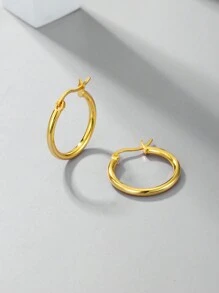 1 Pair Minimalist 925 Silver Gold-Plated Round Hoop Earrings