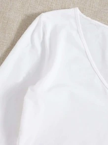 Cartoon Letter Pattern Ladies' Casual V-Neck Long Sleeved T-Shirt With Printed Pattern - Stretchy Polyester Blend, Machine Washable - Perfect Choice For Autumn And Winter Seasons - 白色 - 查看 6