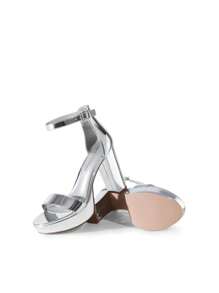 Women Platform Chunky High Heeled Sandals Ankle Strap Open Toe 4-Inch Block Heels Dress Shoes For Wedding Party Evening - 銀色 - 查看 8