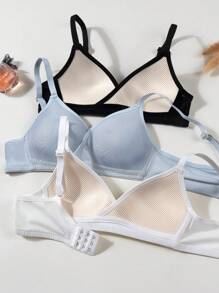 3 piezas Ropa interior simple y femenina para niñas adolescentes con copa triangular sólida, adecuada para edades de 13 a 16 años