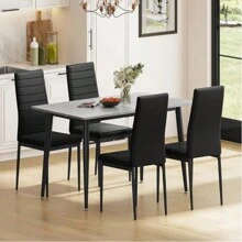 Dining Table And Chairs Set Of 4, 120CM Marble Effect Dining Table With 4 Faux Leather High Back Dining Chairs,Modern Dining Table Set For Home/Kitchen Office - Black Chair + Gray Table - View 4