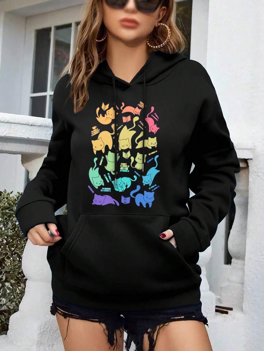 Women's Cats Books Hoodies Sweatshirts Cute Cat Lover Gifts - Black - View 1