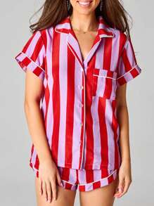 Women Outfits American Flag Short Sleeve Shirt Triped Shorts Lounge Set Two Piece Pajama Sleepwe Ar