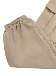 Women Plus Size Cargo Pants, Elastic Waist Solid Loose Trousers With Pockets Streetwear For Casual Daily L-4XL - Khaki - View 7