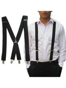 1Pc Men Wide Suspenders High Elastic Adjustable 4 Strong 25mm Wide Clips Solid Color Suspender Heavy Duty X Back Trousers Braces Heavy Duty Suspenders With Swivel Hooks For Men Work Jeans Y Back Big And Tall Adjustable Elastic Trouser Braces Belt Loop Strap, Wedding Accessories For Going Out Outfit Wedding Party And For Gift Autumn-Winter Accessories Halloween Costume,Suitable For Teens, Youth,Men,Casual, Outdoor, Athletic, Vacation, Graduation Gifts, Birthday, Daily Wear - Multicolor - View 1
