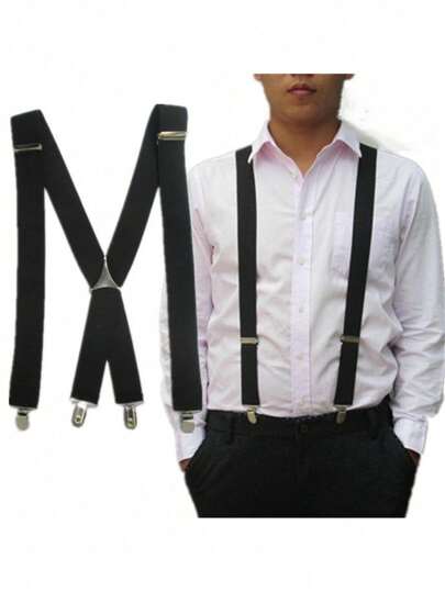 1Pc Men Wide Suspenders High Elastic Adjustable 4 Strong 25mm Wide Clips Solid Color Suspender Heavy Duty X Back Trousers Braces Heavy Duty Suspenders With Swivel Hooks For Men Work Jeans Y Back Big And Tall Adjustable Elastic Trouser Braces Belt Loop Strap, Wedding Accessories For Going Out Outfit Wedding Party And For Gift Autumn-Winter Accessories Halloween Costume,Suitable For Teens, Youth,Men,Casual, Outdoor, Athletic, Vacation, Graduation Gifts, Birthday, Daily Wear