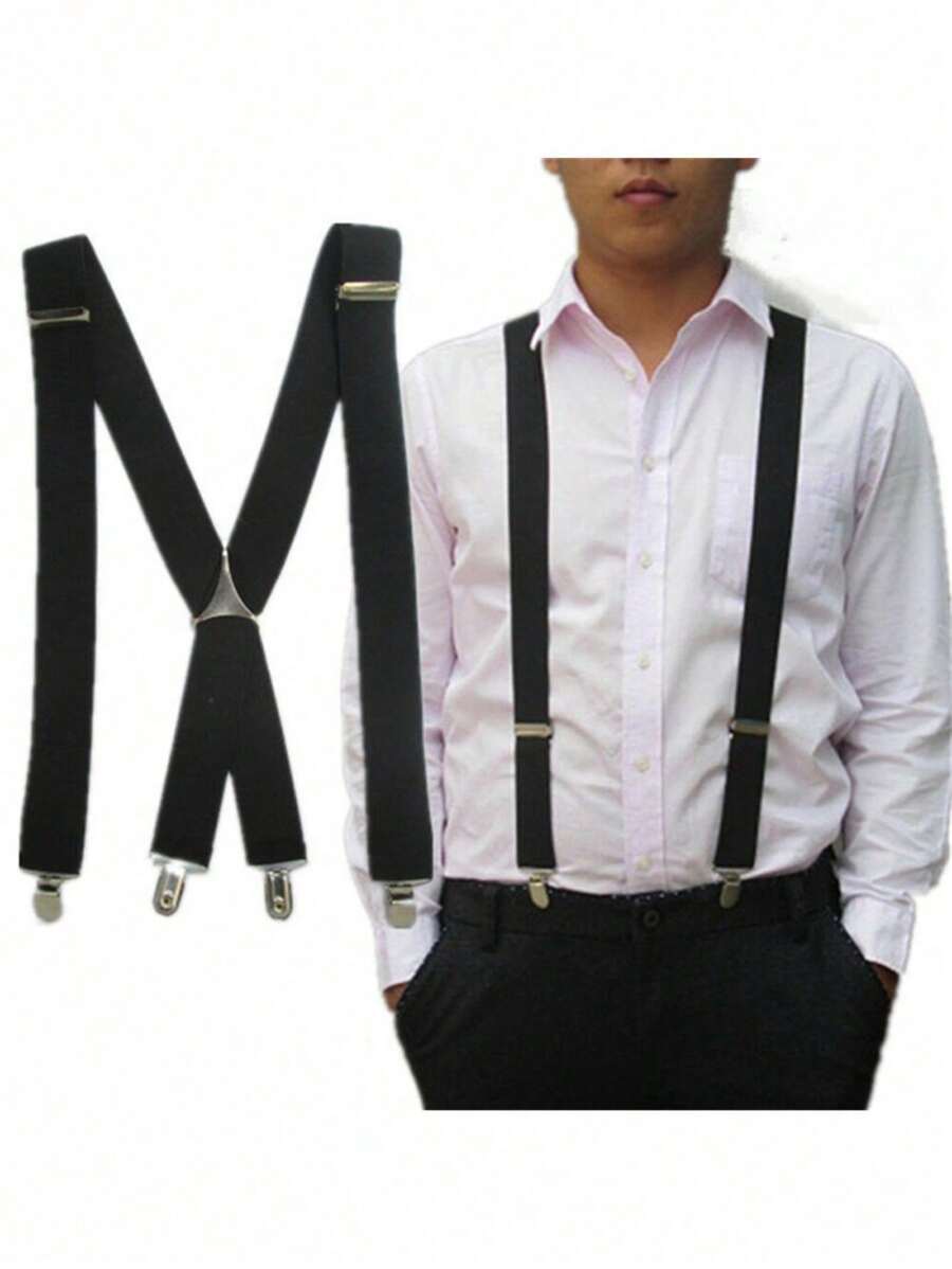 1Pc Men Wide Suspenders High Elastic Adjustable 4 Strong 25mm Wide Clips Solid Color Suspender Heavy Duty X Back Trousers Braces Heavy Duty Suspenders With Swivel Hooks For Men Work Jeans Y Back Big And Tall Adjustable Elastic Trouser Braces Belt Loop Strap, Wedding Accessories For Going Out Outfit Wedding Party And For Gift Autumn-Winter Accessories Halloween Costume,Suitable For Teens, Youth,Men,Casual, Outdoor, Athletic, Vacation, Graduation Gifts, Birthday, Daily Wear - Multicolor - View 1
