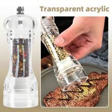 2 Packs Acrylic Salt And Pepper Mill With 2-In-1 Clean Brush, Manual Pepper Mill And Salt Shaker With Adjustable Coarseness And Ceramic Grinding Burr, Used For Pepper, Cumin, Sea Salt, Dry Pepper, Kitchen Gadgets For Home, Restaurant, Camping
