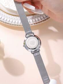 1pc Women's Stainless Steel Mesh Band Minimalist Numeric Dial Burgundy & Purple Kezzi Round Quartz Watch, Petite & Elegant For Daily Wear - Burgundy - View 5