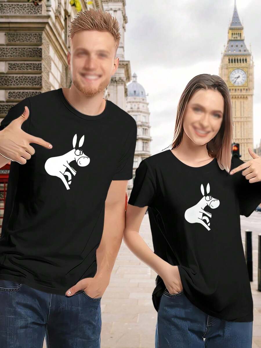 Women's Donkey Riding Bicycle T-Shirt Funny Cute Graphic Tee - Black - View 1