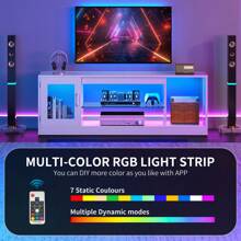 TV Stand Cabinet Unit, 65 Inch TV Unit TV Table, Modern Style With Open Adjustable Glass Storage Shelves, White -By GeoTower - White - View 5