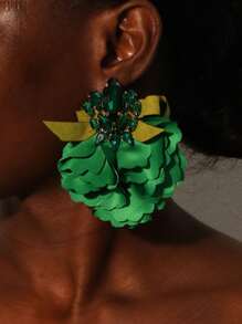 1pair Full Rhinestone Bowknot & Flower Earrings Suitable For Women To Attend Parties And Wear Daily Valentines - Multicolor - View 3