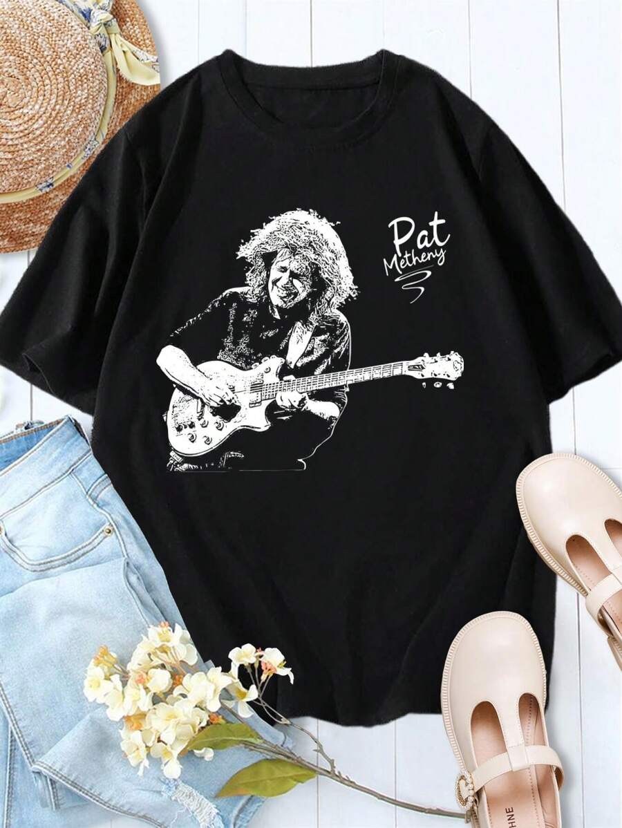 Pat Metheny Women's White T-Shirts Official Merch Concert Tees Band Shirts Music Apparel - Black - View 1