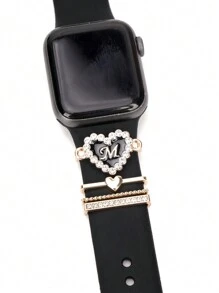 4Pcs/ Set Of Heart Alloy Alphabet Strap Charms Compatible With Apple Watch Band Accessories Decoration For Smart Watch Band Series Charms