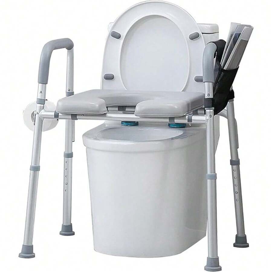 Broadfashion Raised Toilet Seat With Handles, Toilet Seat Riser For Seniors With With Side Pocket, Adjustable Height, 300lb Handicap Elevated Toilet Seat For Elderly, Pregnant, Fit Any Toilet - as shown - View 1