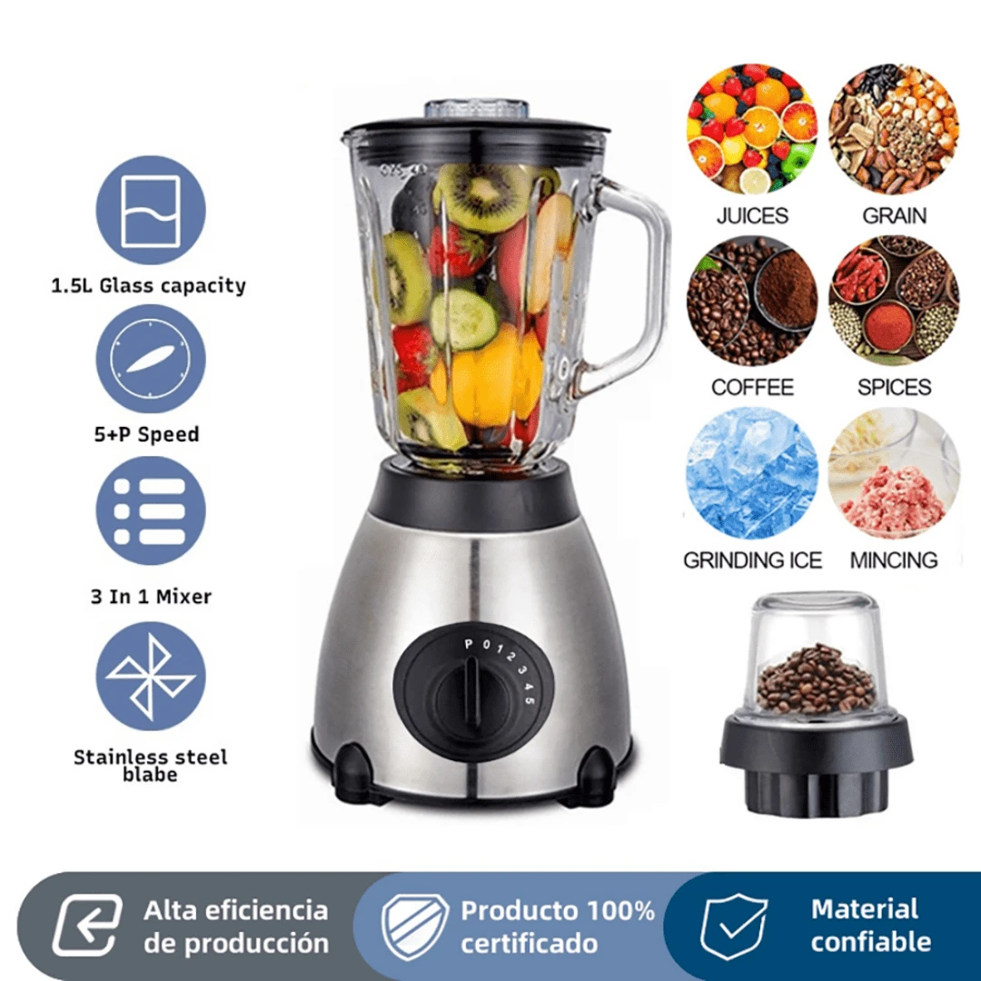 多功能榨汁机研磨机二合一不锈钢全自动家用电动榨汁机1.5L大容量，不锈钢刀片，高硬度杯壁 - 美規A型插(110-127V) - 查看 1