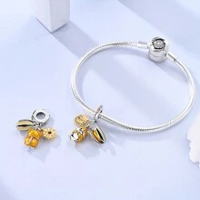 1 件银色闪亮锆石春园优雅金色向日葵花朵瓢虫蝴蝶蜻蜓仓鼠爱心吊坠适合原创手链项链吊坠珠子 DIY 珠宝制作女士女孩日常珠宝礼物 - 銀色 - 查看 11