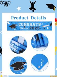 1件装蓝色涤纶毕业主题悬挂横幅，祝贺2025届毕业生，庭院横幅，带有毕业帽图案，毕业季家居花园校园装饰，2025毕业派对装饰，毕业悬挂饰品，毕业日背景横幅，派对礼品 - 藍色畢業季 - 查看 8