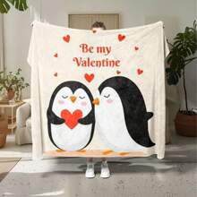 Geometric Valentine's Day Penguin Blanket: A Soft And Warm Sofa Blanket With A Unique Design - Machine Washable, Tear Resistant, And Suitable For Everyone - Multicolor - View 2
