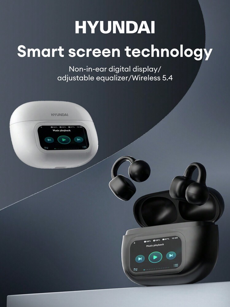 HYUNDAI 现代HY-C02智能蓝牙耳机，耳挂式设计，日常音乐聆听，触控屏幕，多功能，智能降噪，超长续航，高品质音效，音乐、游戏、通话清晰，佩戴舒适，运动、办公皆宜，开放式无线耳机，兼容智能手机和电脑 - 彩色 - 查看 2