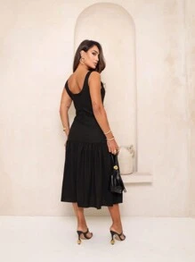 Elegant Linen Dress, Lined - Black - View 3
