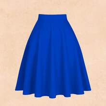 Conjunto falda y camiseta manga corta cintura alta vuelo ajuste femenino - azul real - Ver 2