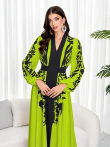 女士优雅碎花系带连衣裙（随机印花），端庄优雅