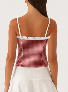 Women's Y2K Plaid Cami Tank Tops Gingham Spaghetti Strap Square Neck Tie-Up Front Camisole Crop Tops Sexy Backless Sleeveless Low Cut Vests Shirts Summer Going Out Tops Vintage Aesthetic Clothes Streetwear - 紅色 - 查看 2