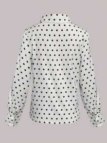 Damska lekka, swobodna, luźna koszula z długim rękawem i wyciętym kołnierzykiem w kształcie jaskółki, z nadrukiem w kropki, odpowiednia na wiosnę/lato, codzienne codzienne wyjścia, wypoczynek na świeżym powietrzu, odzież na wakacje