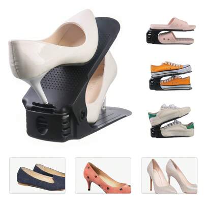 10 piezas Caja de almacenamiento de ranura para zapatos negro/blanco Estante de zapatos ajustable Ahorra espacio Adecuado para tacones altos y bajos, zapatillas y sandalias