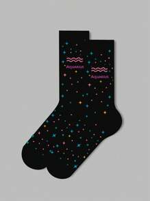 1 par de calcetines con diseño de signos del zodíaco para mujer, calcetines blancos, calcetines negros, calcetines hasta el tobillo, calcetines artísticos, calcetines deportivos, calcetines de moda, calcetines para niñas, calcetines tipo crew, calcetines sencillos, calcetines casuales, aptos para uso diario