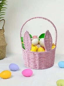 1 件复活节兔子篮子杂物收纳盒编织花篮野餐篮复活节篮子适用于家庭花园派对露营厨房户外装饰 - 1pc - 查看 12