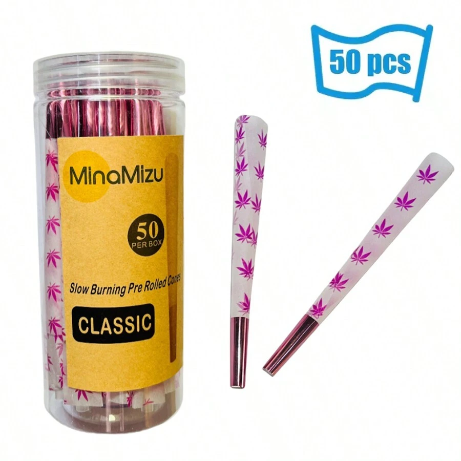 MINAMIZU 100/50 件天然预卷锥形卷烟纸 - 特大号超薄慢燃锥形烟斗，带烟嘴/烟管 - 喇叭管卷烟纸，适用于节日/情人节礼物和吸烟配件、父亲节礼物、万圣节礼物、圣诞节礼物 - 彩色 - 查看 1