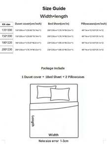 4pcs Bedding Set, Double-Sided Print Design AB Version, Includes 1pc Duvet Cover + 1pc Bed Sheet + 2pcs Pillowcases, Brushed Soft Touch, Fade Resistant, Antibacterial & Warm