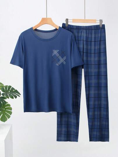 Set de 2 piezas de pijama de hombre de manga corta y pantalón corto/pantalón, conjunto de ropa de dormir de verano