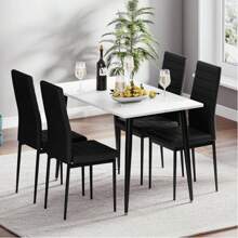 Dining Table And Chairs Set Of 4, 120CM Marble Effect Dining Table With 4 Faux Leather High Back Dining Chairs,Modern Dining Table Set For Home/Kitchen Office - Black Chair + White Table - View 6