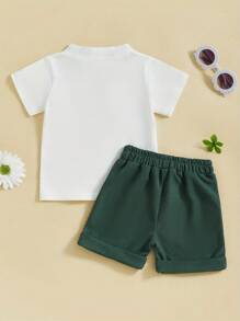 Baby Boy Summer Clothes Button Short Sleeve T-Shirt Shorts Set Toddler Soft Solid Color Outfit - White - View 7