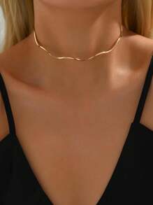 1pc Chic Simple Open Hollow Moon & Sun Design Choker Necklace, Fashion Jewelry For Party And Gathering - Yellow Gold - View 2
