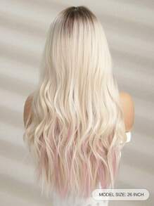 Fashionable 26-Inch Pink Highlights Curly Hair With Medium Parting Synthetic Wigs: Natural-Looking And Heat Resistant For Party Cosplay Daily Use - Pink Highlight - View 6