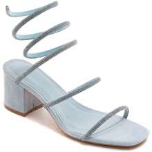 Giày Sandal Cao Gót Đính Đá Rhinestone Quai Xoắn Ốc Và Mũi Vuông - Màu xanh lam - Xem 1
