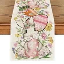 1pc Easter Bunny & Egg Table Runner, Seasonal Spring Kitchen/Dining Table Decor, Home Party Decoration, 13x72 Inches
