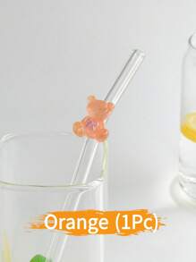 1 支卡通彩色小熊弯曲玻璃吸管，适用于冷饮、热饮、奶茶、果汁、鸡尾酒、派对用品、可重复使用吸管、圣诞节情人节新年礼物。 - 款式1 - 查看 10