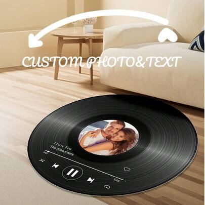 1pc Personalized Vinyl Record Carpet, Customized Carpet, Salon Decor Carpet, Pet-Friendly Carpet, Gift Carpet, Carpet Printable With Your Image, Round Carpet, Modern Carpet, Custom Carpet, Personalized Gift